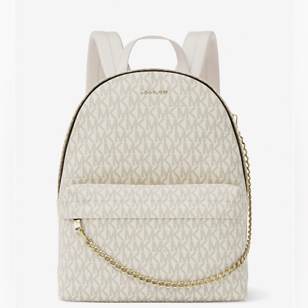 ✨  Michael Kors Slater Medium Logo Backpack Light Cream Gold Chain - NWT✨